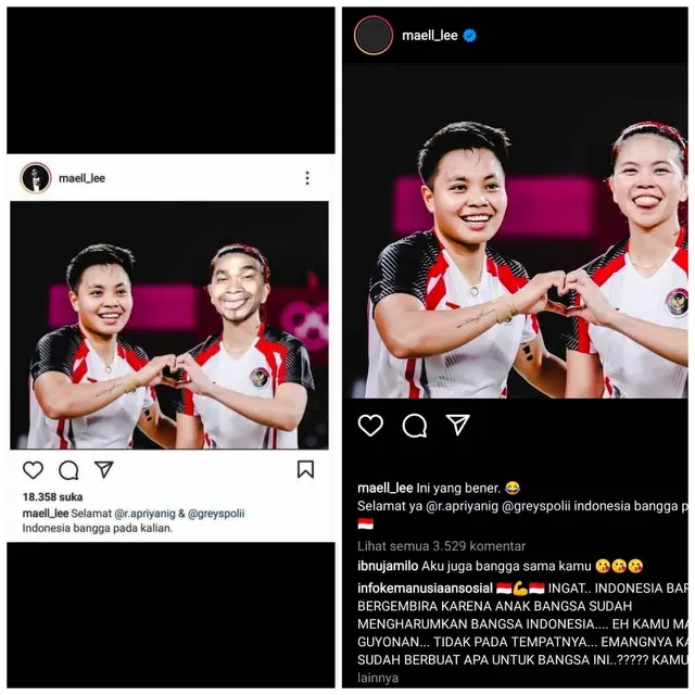 Maell Lee Minta Maaf Usai Mengganti Potret Wajah Greysia Polii dengan Wajahnya.