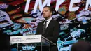 Aktor AS, Leonardo DiCaprio memberikan pidato saat pertemuan walikota dalam Konferensi Dunia Perubahan Iklim 2015 (COP21) di Paris, Prancis, 4 Desember 2015. (PATRICK KOVARIK/AFP)