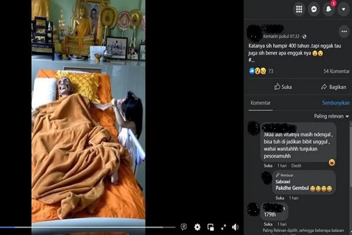 Gambar Tangkapan Layar Video yang Diklaim Seorang Kakek Berusia 400 Tahun (sumber: Facebook).