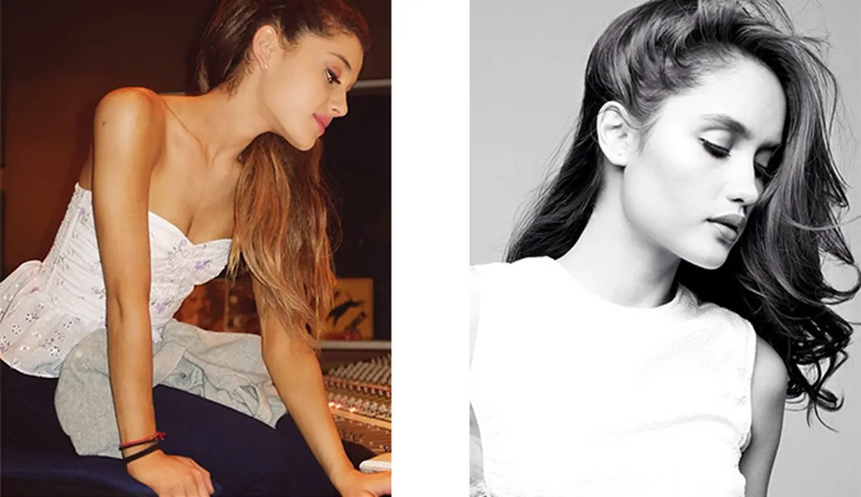 Bibir Cinta yang terlihat penuh, mata yang besar membuat mereka amat sangat sulit dibedakan. (Via Instagram/@claurakiehl - @arianagrande)