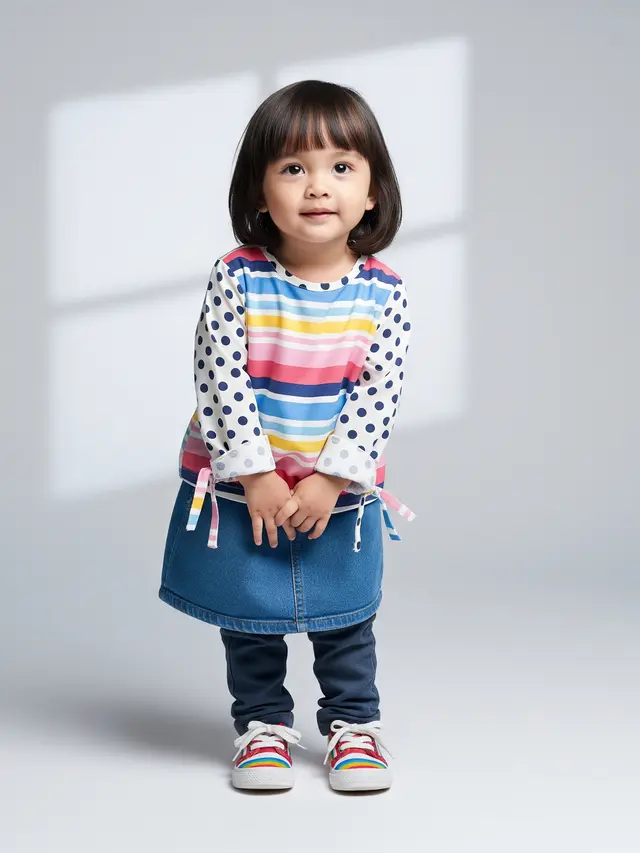 Model Baju Anak Perempuan 1-5 Tahun Blus Motif Polkadot & Stripe Lengan Panjang