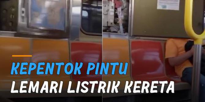VIDEO: Duh, Penumpang Melamun Kepentok Pintu Lemari Listrik Kereta