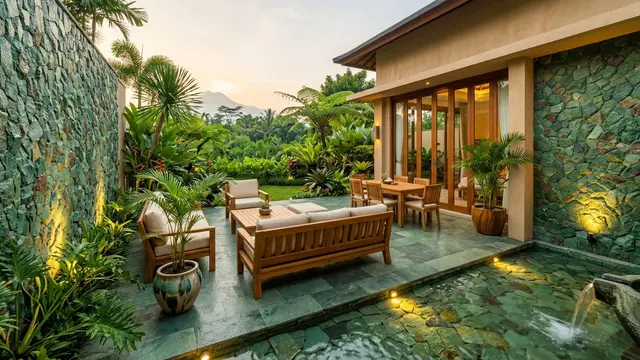 Desain Teras Rumah dengan Lantai Batu Alam Minimalis yang Elegan dan Sejuk