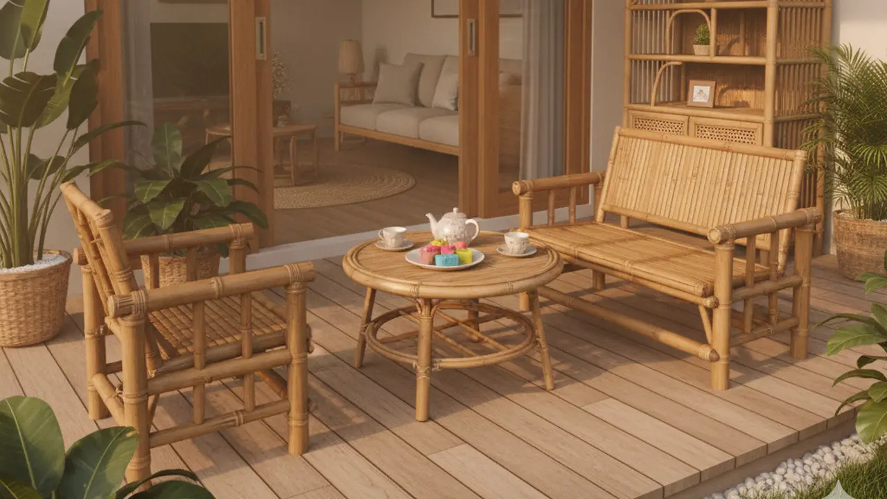 Teras Rumah Tropis Bahan Bambu ala Vila Bali