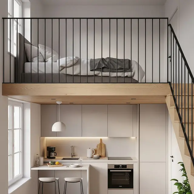 Kamar Tidur Mezzanine di Atas Dapur Rumah Kecil