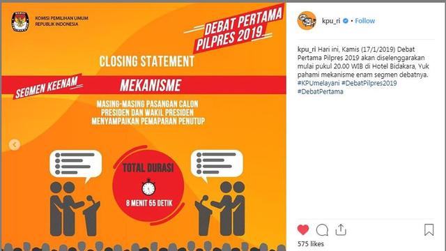 Mekanisme debat capres dan cawapres perdana dari KPU RI.