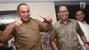 Ketua Umum PSSI Edy Rahmayadi dan Wakil Ketua Joko Driyono usai jumpa pers terkait meninggalnya suporter Persija, Haringga Sirila, di Jakarta, Selasa (25/9). PSSI secara resmi menghentikan sementara waktu Liga 1 2018. (Liputan6.com/Herman Zakharia)