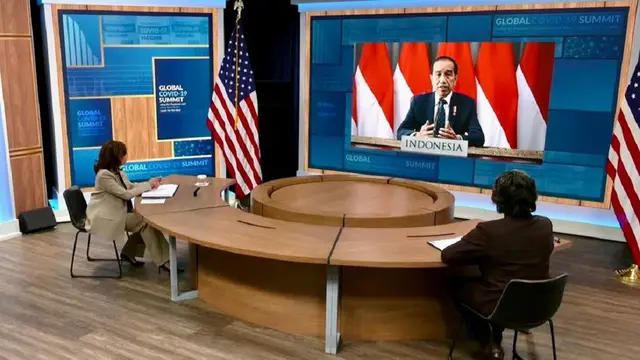 Presiden Joko Widodo saat berpidato secara virtual pada Konferensi Tingkat Tinggi (KTT) Global Covid-19 Summit yang digelar di Washington DC Amerika Serikat (AS), Kamis, 12 Mei 2022.