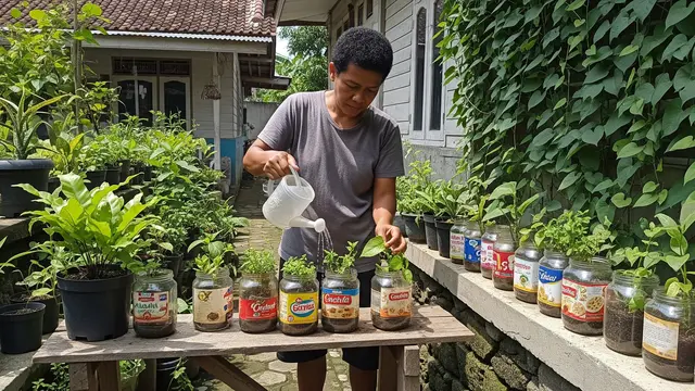 Cara Membuat Kebun Mini dari Toples Kue Bekas
