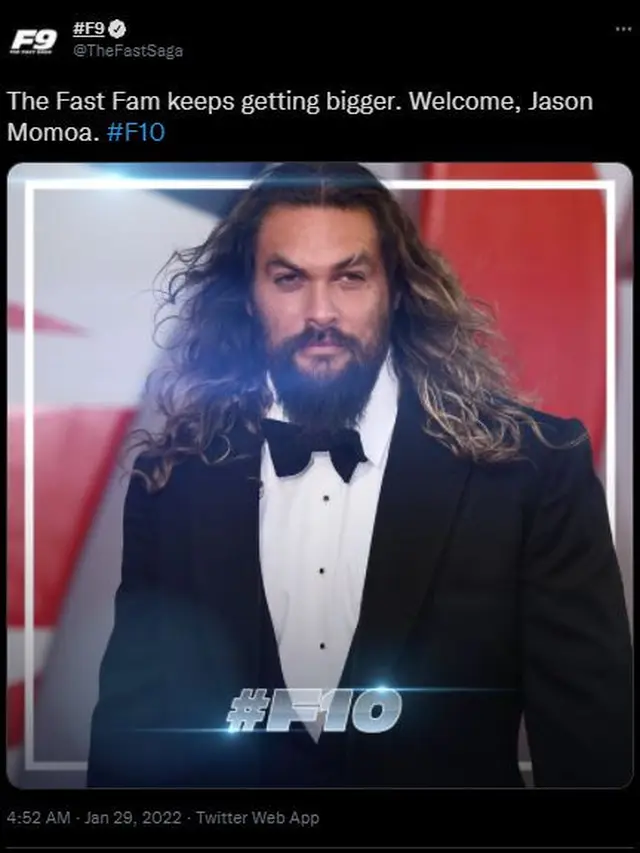 Jason Momoa bergabung dengan Fast and Furious. (Twitter/ TheFastSaga)