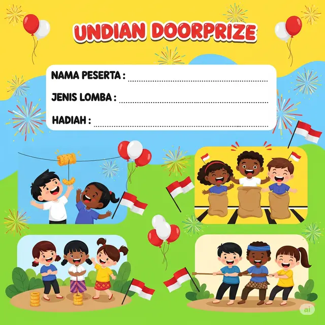 Desain kupon doorprize berhadiah acara 17 Agustus (Image by GeminiAI)