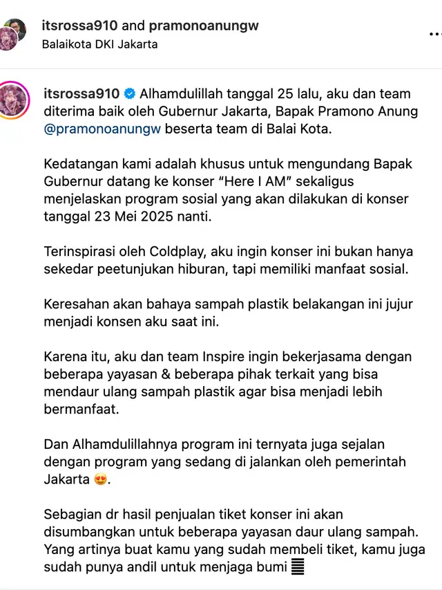 Unggahan Rossa. (Foto: Dok. Instagram @itsrossa910)
