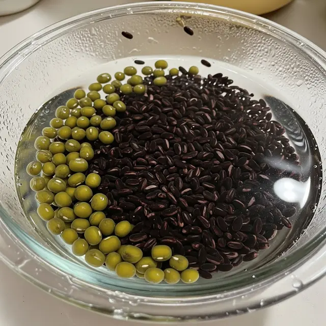 Ilustrasi Merendam Beras Ketan Hitam dan Kacang Hijau