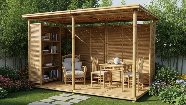 Ide Gazebo Mini dari Bambu untuk Tengah Kebun Belakang Rumah/Gemini AI