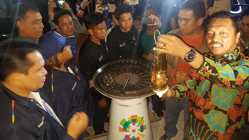 Api Asian Games 2018 saat tiba di rumah pesanggrahan Bung Karno, Parapat, Kabupaten Simalungun