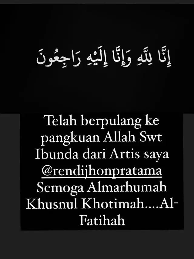 Ibu Rendi Jhon Pratama Meninggal Dunia Usai 4 Hari Dirawat