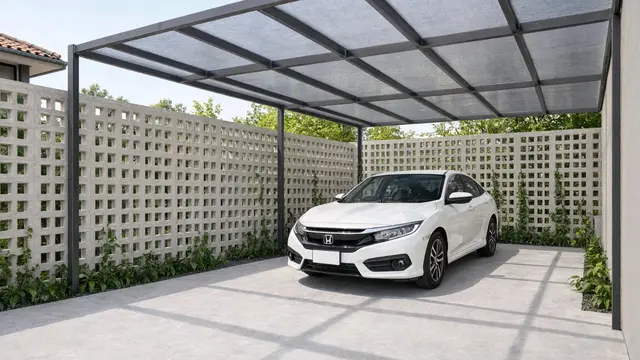 Carport Roster dengan Atap Transparan