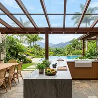 Ide Dapur Semi Outdoor dengan Atap Transparan (AI Generated)
