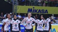 Tim putri Jakarta Pertamina Enduro mengamankan posisi empat besar PLN Mobile Proliga 2024, usai membungkam Jakarta Livin Mandiri, Minggu (16/6/2024) malam WIB. (Bola.com/Proliga)