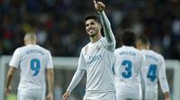 Marco Asensio mengoleksi jumlah gol yang sama dengan Isco yakni empat gol, capaian tersebut membuat dirinya bercokol pada puncak klasemen sementara top scorer klub. (AP/Francisco Seco)
