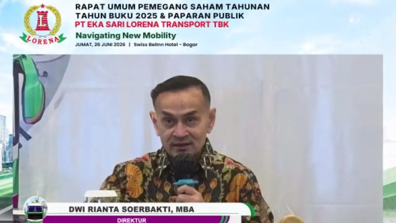Direktur PT Eka Sari Lorena Transport Tbk Dwi Rianta Soerbakti, dalam Paparan Publik LRNA, Jumat (26/6/2026). (Liputan6.com/Tira)
