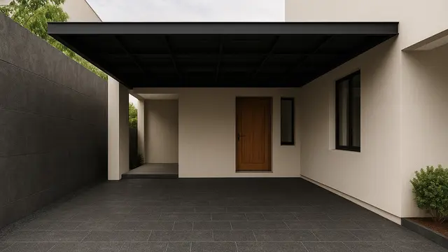 7 Inspirasi Carport dengan Batu Andesit 2025, Tampil Kokoh dan Elegan di Hunian Minimalis