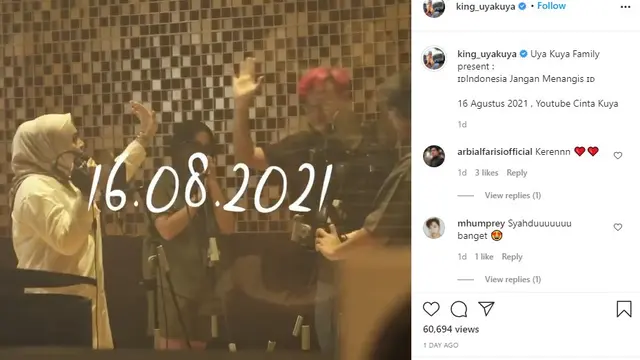 Video musik Indonesia Jangan Menangis yang dinyanyikan Uya Kuya, Astrid Kuya, Cinta Kuya dan Nino Kuya (https://www.instagram.com/p/CSjsd1wgqcD/)