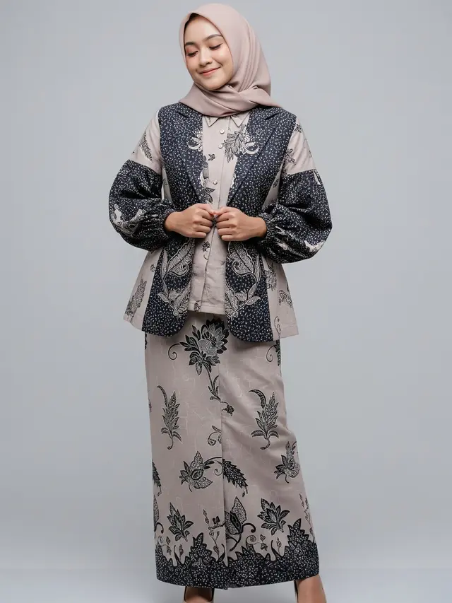 Model Gamis Batik Kombinasi Blazer Kantor yang Modis Blazer Lengan Balon