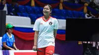 Tunggal putri bulutangkis Indonesia, Komang Ayu Cahya Dewi, saat tampil pada nomor beregu putri SEA Games 2023 di Phnom Penh, Kamboja, Selasa (9/5/2023). (Bola.com/PBSI)