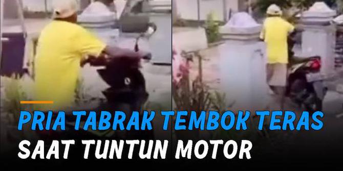 VIDEO: Tuntun Motor Matic yang Hidup, Pria Tabrak Tembok Teras