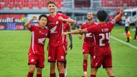 Selebrasi gol Nermin Haljite usai menjebol gawang Persija Jakarta di Stadion Kapten I Wayan Dipta, Gianyar, Minggu (23-2-2025). (Bola.com/Alit Binawan)