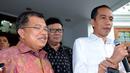 Jokowi dan Jusuf Kalla saat memberikan keterangan pers di rumah Ketua Umum PDIP Megawati Soekarnoputri, Jakarta, (5/10/14). (Liputan6.com/Faisal R Syam)