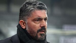 Pelatih kepala Marseille asal Italia, Gennaro Gattuso, bereaksi selama pertandingan Liga Prancis antara Stade Brestois 29 (Brest) dan Olympique de Marseille (OM) di stadion Francis-Le Ble di Brest, Prancis barat, pada 18 Februari 2024. (FRED TANNEAU/AFP)