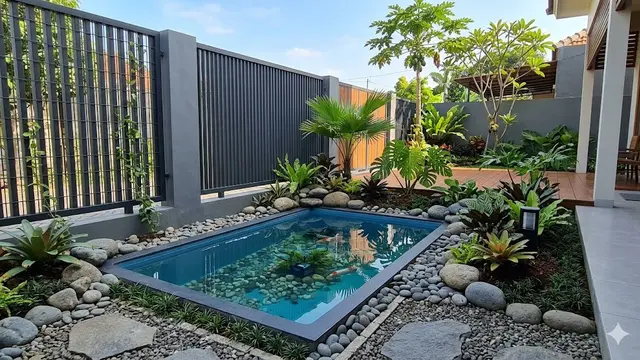 Ide Kolam Kecil di Sudut Halaman Dekat Pagar
