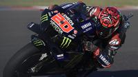 Pembalap Yamaha, Fabio Quartararo, tak gentar bersaing dengan rider Ducati yang menguasai barisan terdepan MotoGP Amerika 2022.(AFP/JUAN MABROMATA)