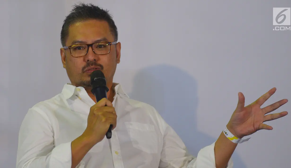 CEO KapanLagi Youniverse (KLY), Steve Christian menjadi pembicara dalam YOTNC 2018 di Balai Kartini, Jakarta, Sabtu (25/8). Steve menyebut kisah suksesnya mendirikan jaringan media digital terkemuka di Indonesia. (Merdeka.com/Imam Buhori)