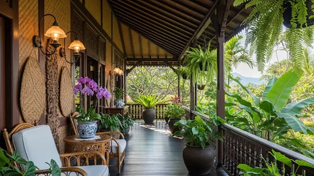 Teras Panjang Bergaya Rustic