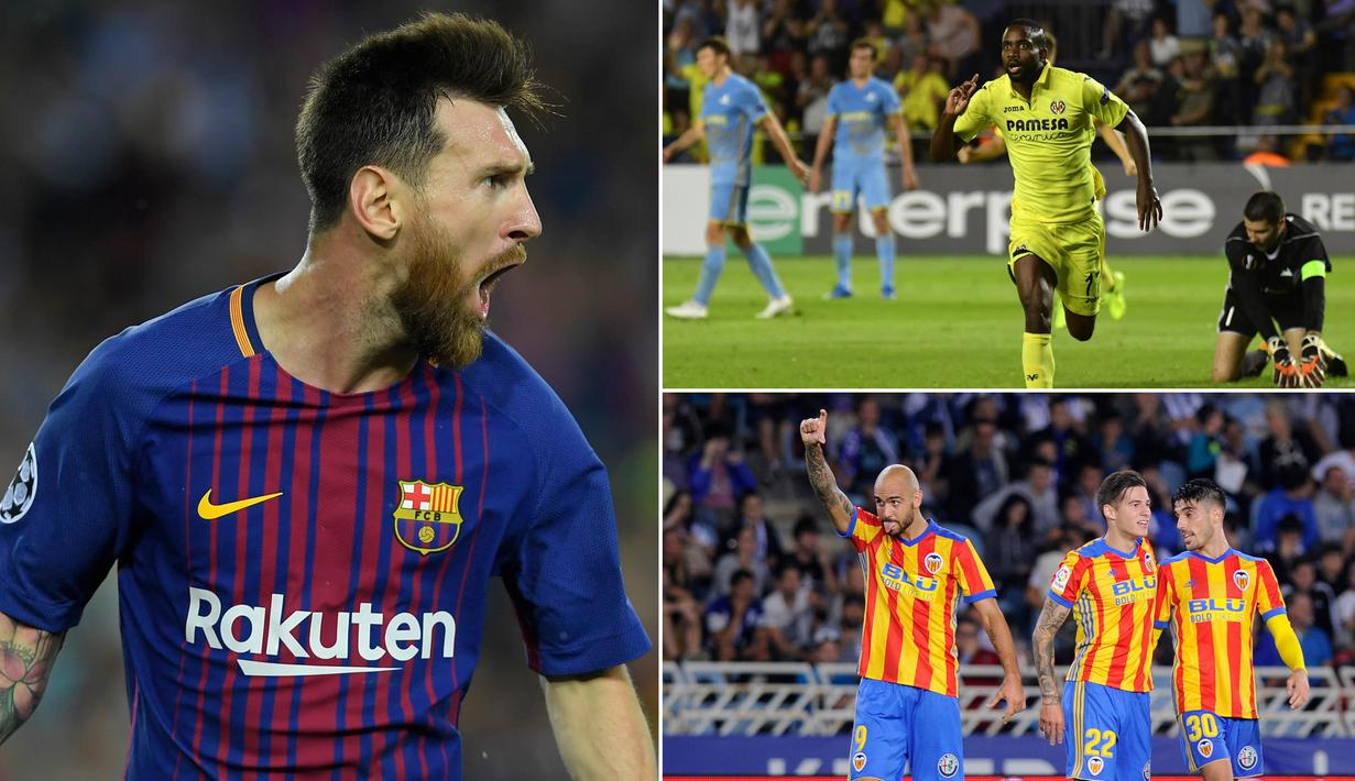 Berikut ini top scorer sementara La Liga Spanyol musim 2017/2018 hingga pekan ke-14. Bintang Barcelona, Lionel Messi, berada di puncak klasemen jauh meninggalkan para pesaingnya. (Kolase foto-foto dari AFP)