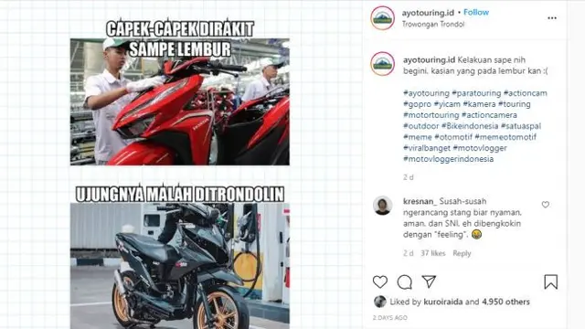 Berbagai hal bisa dijadikan Meme menarik, tidak terkecuali yang berkaitan dengan otomotif.