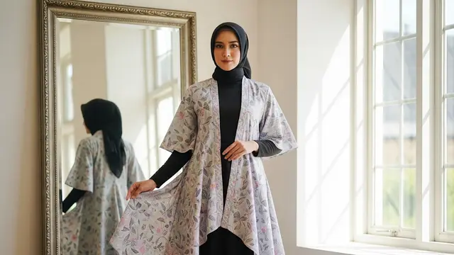 Gamis Batik Kombinasi Outer Asimetris