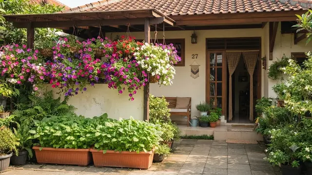 Inspirasi Taman Teras dengan Bunga Hias dan Sayuran Daun