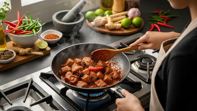 Ilustrasi Membuat Daging Bumbu Rujak/Gemini AI