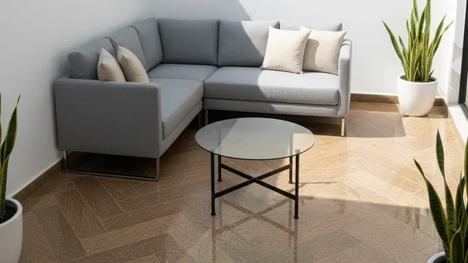 Desain Teras Lahan Sempit dengan Lantai Granit. Gemini