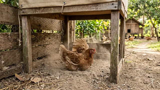 Tempat Mandi Debu Ayam di Sudut Bawah Kanopi (AI Generated)