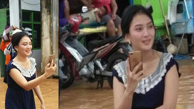 Kisah di Balik Foto Wanita Cantik Terjebak Banjir Pakai 