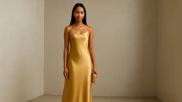 Model Dress Panjang Warna Gold 2025/ Ilustrasi gambar oleh AI
