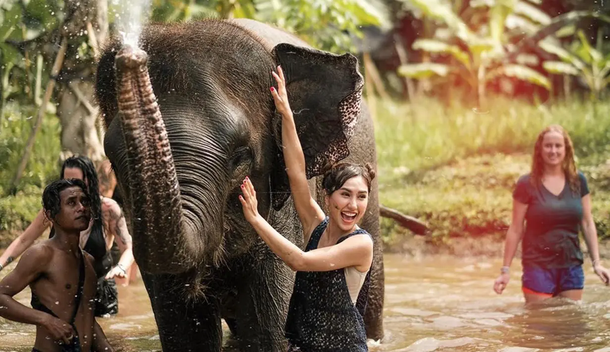 Louise terlihat menghabiskan waktunya dengan beberapa temannya sambil mengunjungi kebun binatang yang ada di Bali. Louise sangat menikmati waktunya ketika bermain dengan gajah. (Liputan6.com/IG/louiseans)