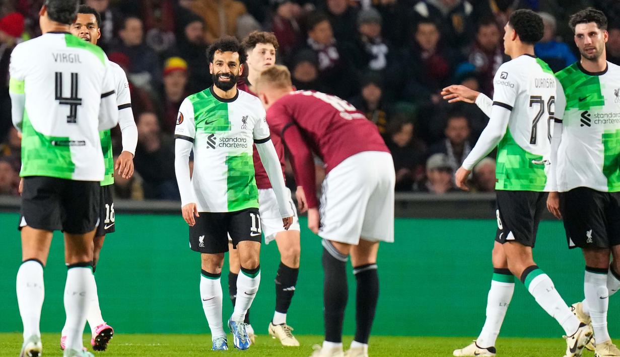 Luis Diaz menambah pundi gol Liverpool pada menit ke-53, dan Dominik Szoboszlai menutup pesta kemenangan The Reds lewat golnya di menit ke-90+4. (AP Photo/Petr David Josek)