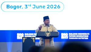 Presiden Prabowo Subianto saat menghadiri 'Building Indonesia's Future Generations Through Nutrition' di SICC Kabupaten Bogor, Jawa Barat, Rabu (3/6/2026) (Sekretariat Presiden)