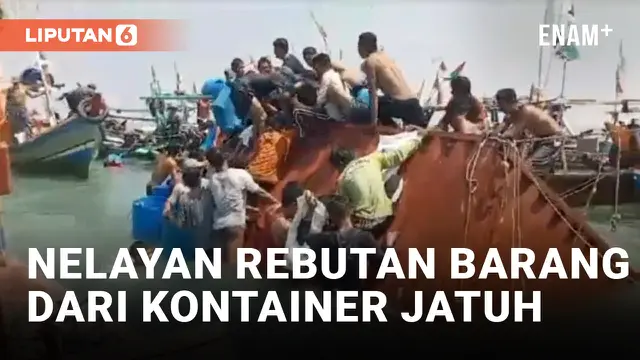 Nelayan Lampung Selatan Berebut Rokok dan Komoditas dari Kontainer yang Terapung di Laut